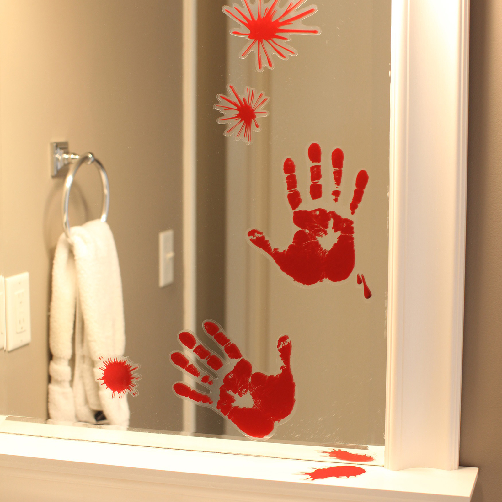 Window Cling Decorations red hand print bloody splatter window cling halloween decal Window Cling Decorations red hand print bloody splatter window cling halloween decal