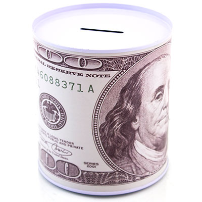 $100 Dollar Bill Metal Coin Bank Money Pot Large Non Openable Benjamin Franklin