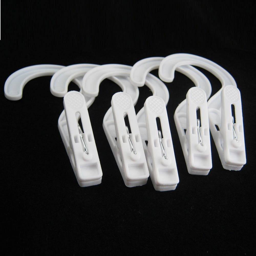10 Washing White Plastic Hanger Laundry Hooks Clip Clothes Pin Set Lot