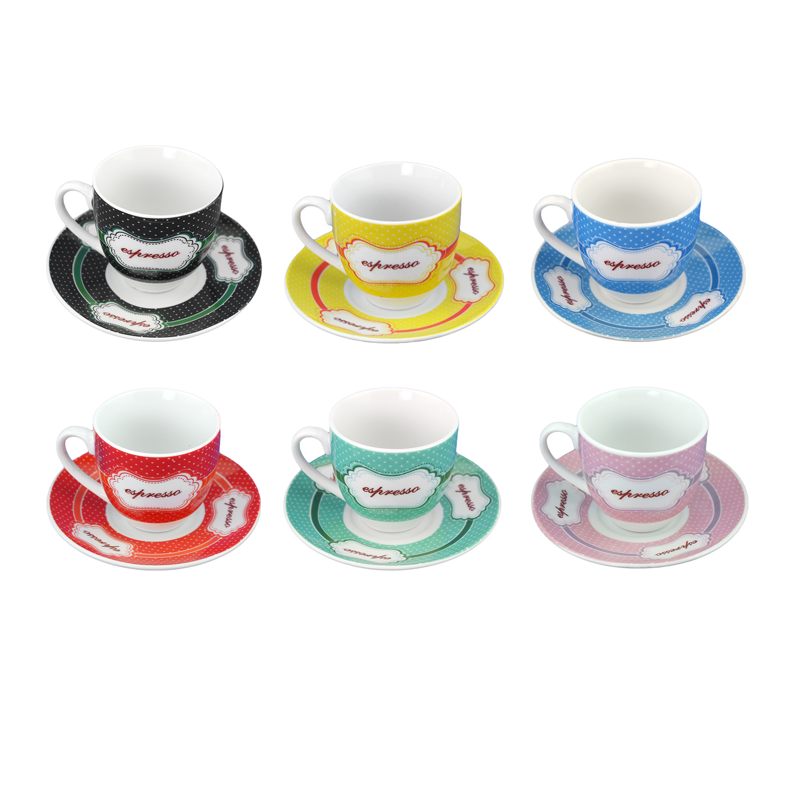  6 PC Set of Mini Small Ceramic Espresso Cups and