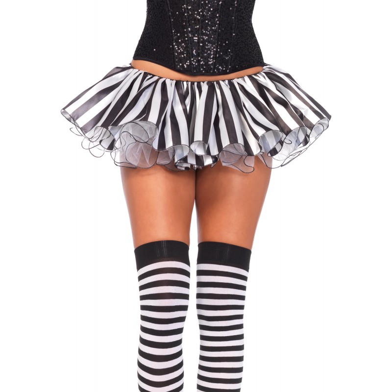 Sexy Black White Striped Satin Chiffon Tutu Layer Skirt Halloween ...