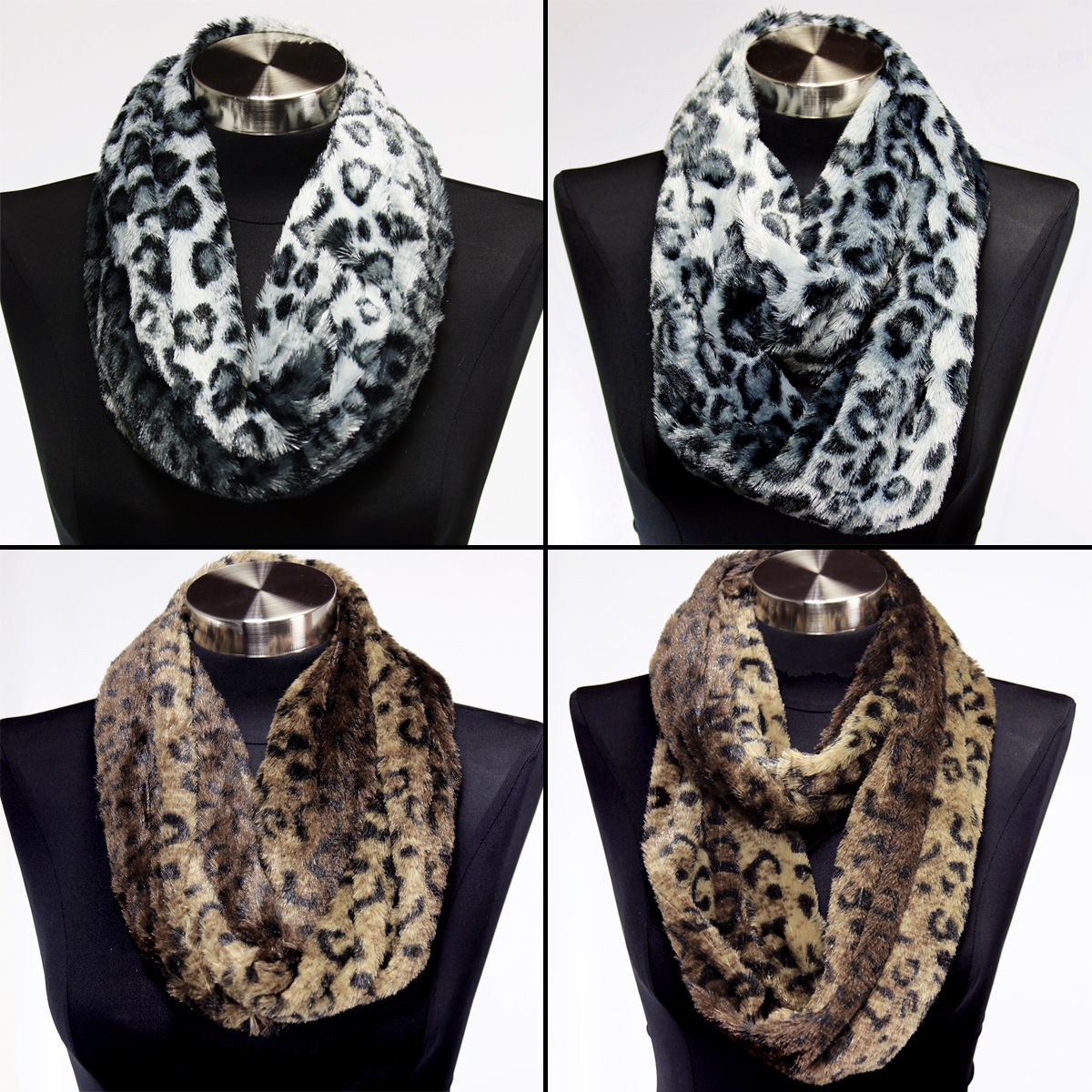Faux Fur Leopard Print Infinity Scarf Soft Warm Scarves Shawl Cheetah