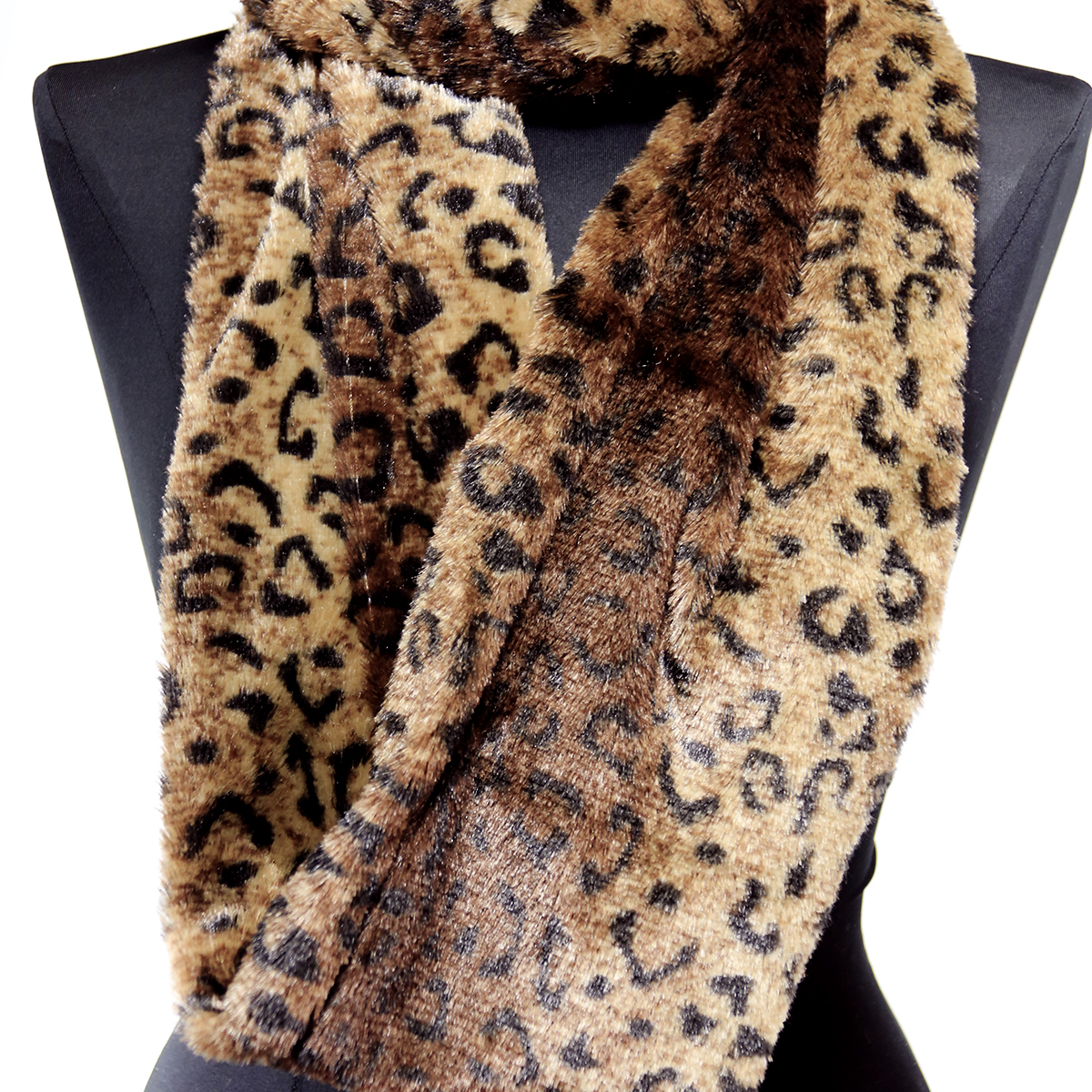 Faux Fur Leopard Print Infinity Scarf Soft Warm Scarves Shawl Cheetah