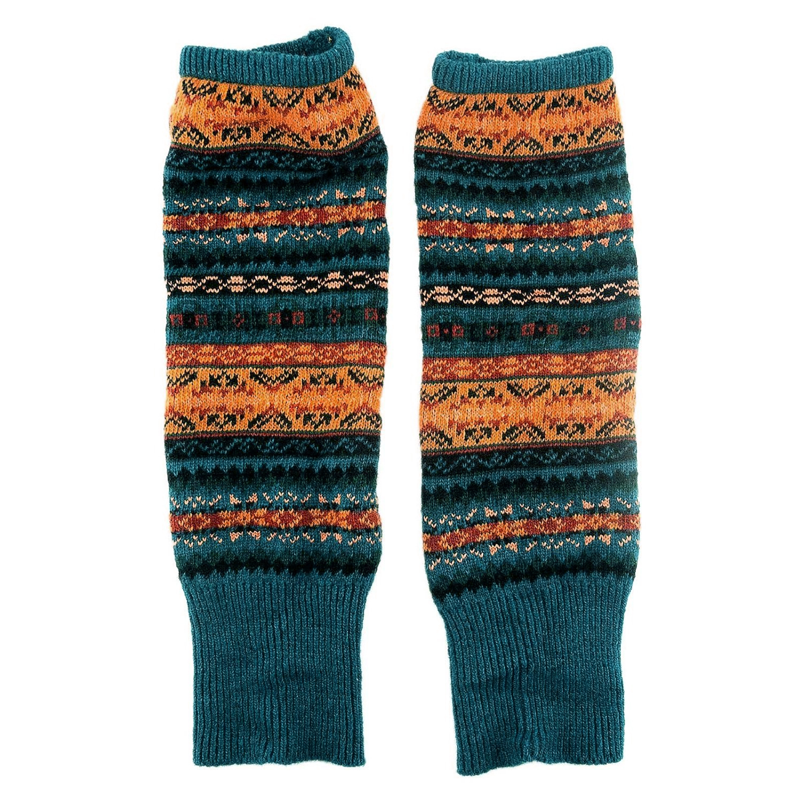 Womens Leg Warmers Fair Isle Deer Print Multi Color Knee High Knit