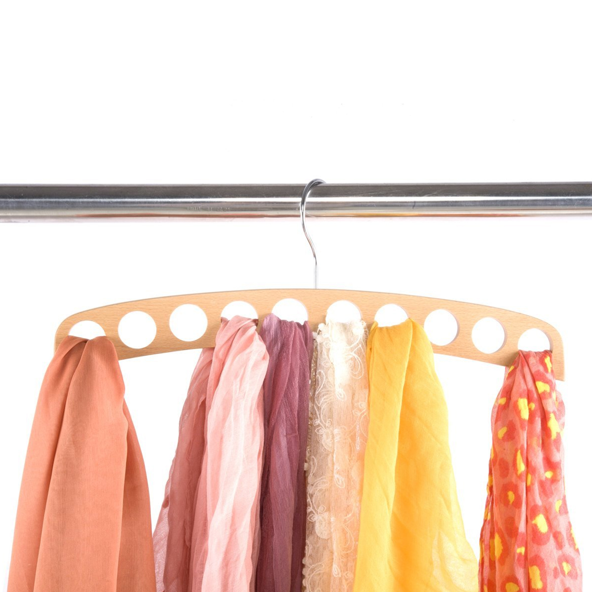 10hole Natural Light Brown Hard Wood Finish Scarf Belt Accessory