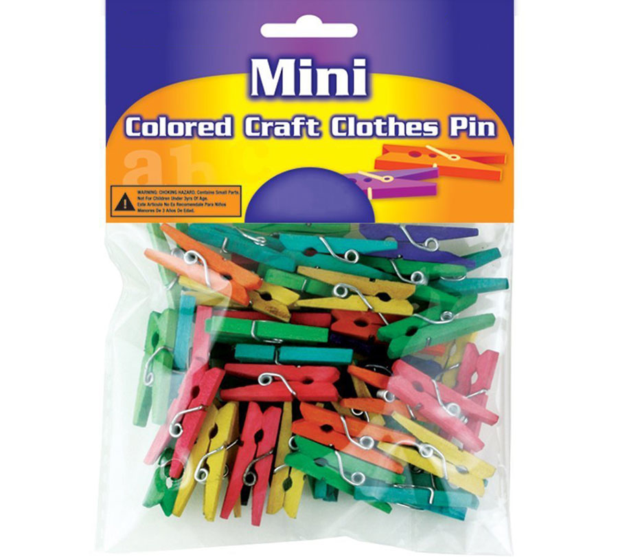 100 Colored Wood Wooden Mini 1" inch Spring Clothespins Clothes Pins