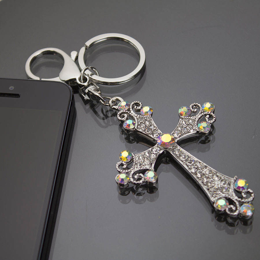 Pedant Key Chain Swarovski Purse Silver Charm Crystal charm Rhinestone cross  Cross swarovski