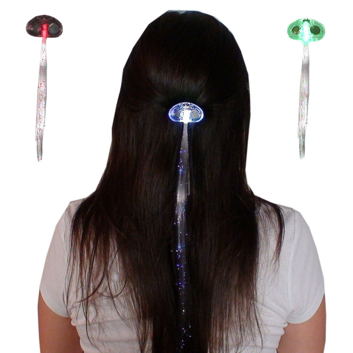 6pk Lightup Fiber Optic Flashing LED Hair Lights (14" Strands) Rainbow
