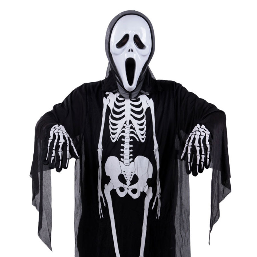 Black Skeleton Scary Halloween Costume One Size Adult Grim Reaper Ghost