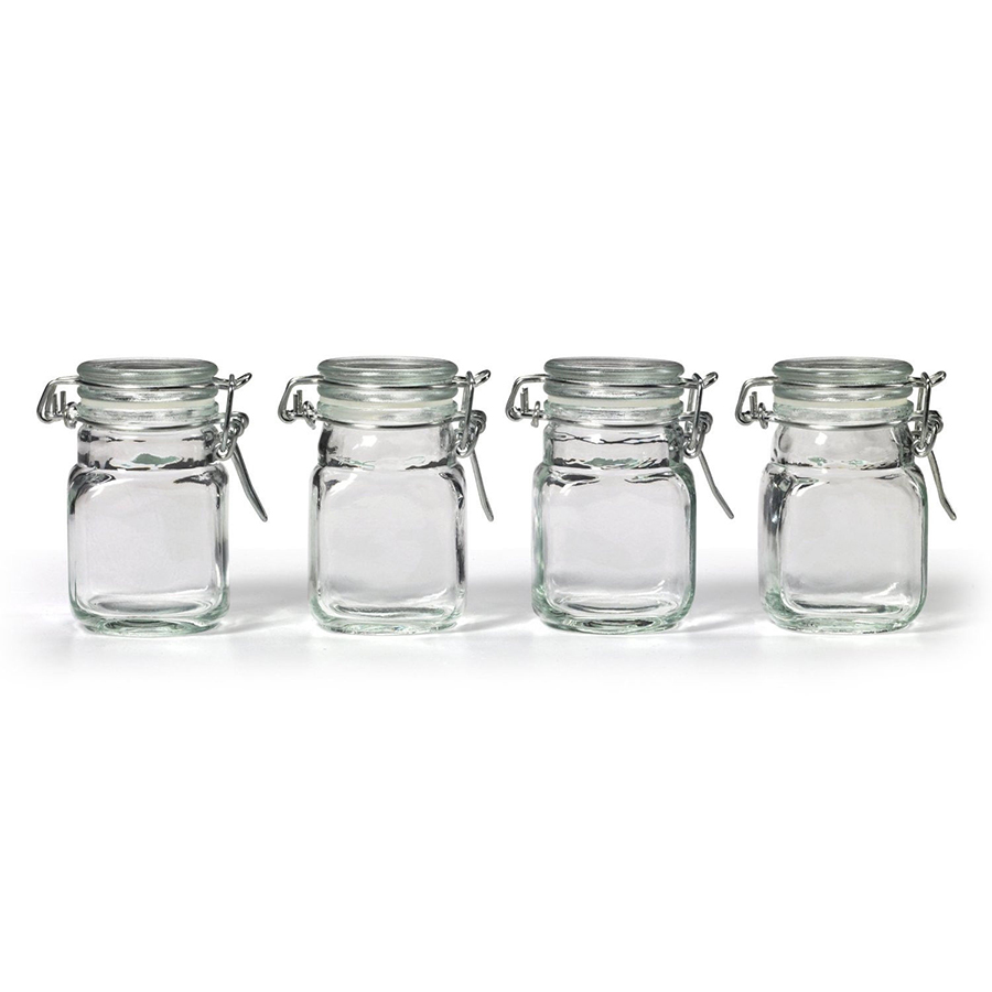 NEW Square Glass Jar w/ Hinge Glass Lid 4 Piece pcs Set Canisters Storage Clear eBay