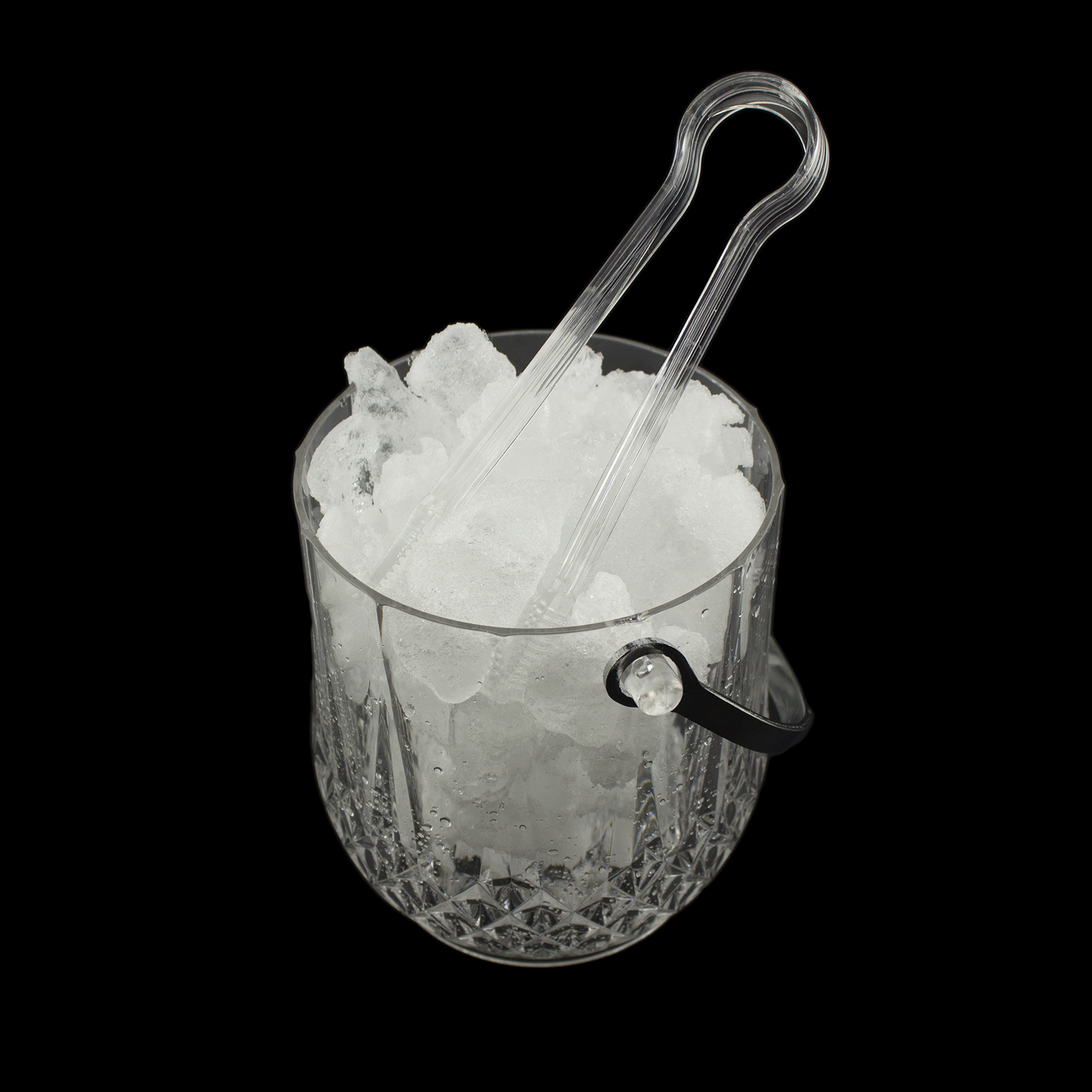 Plastic Clear Ice Cube Bucket Basket Container Silver Handle Tongs Bar