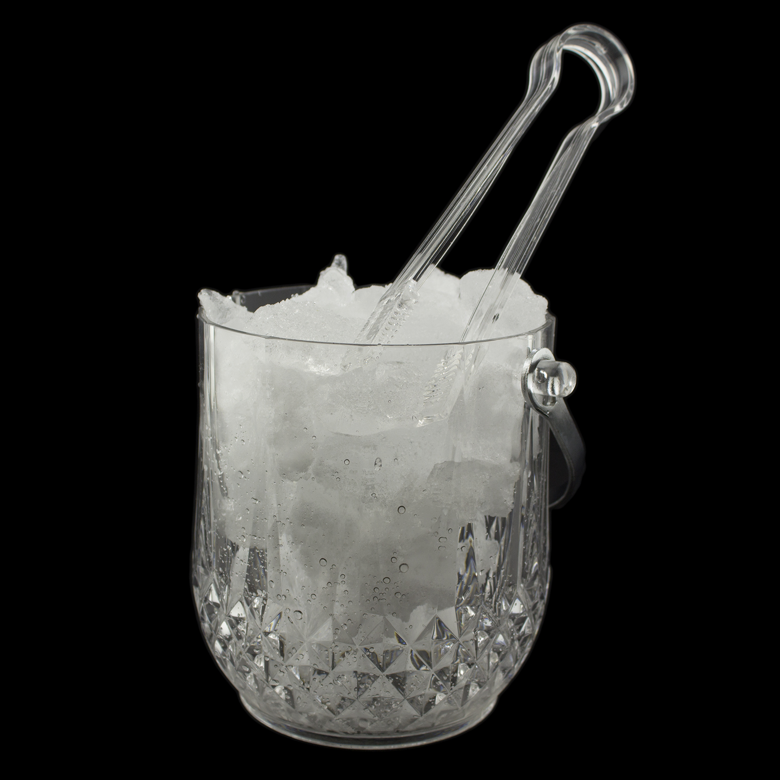 Plastic Clear Ice Cube Bucket Basket Container Silver Handle Tongs Bar
