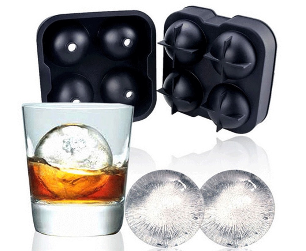 NEW Round Ice Balls Maker Tray 4 Large Sphere Molds Cube Whiskey
