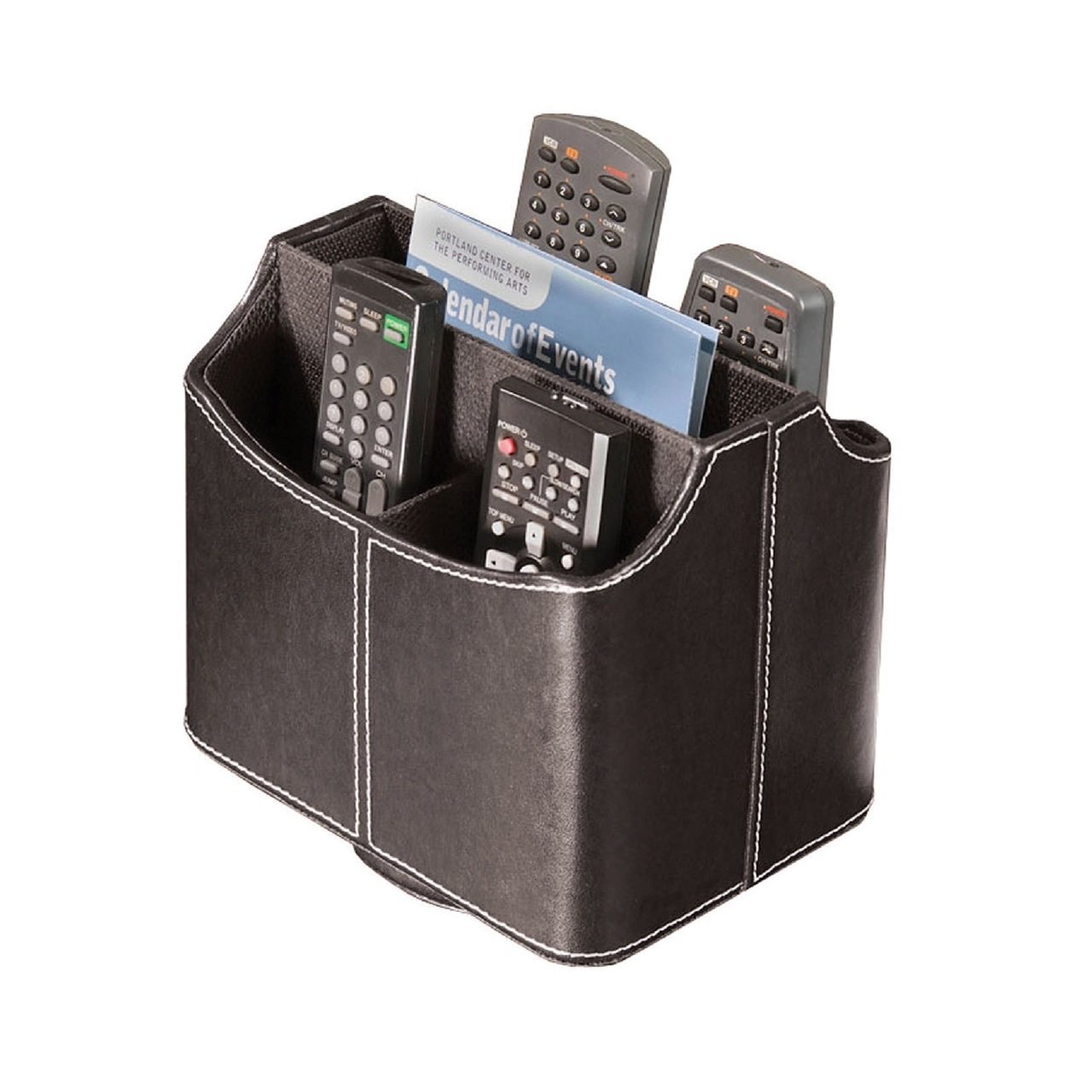 Spinning Media Storage Faux Leather Remote Control Organizer Holder