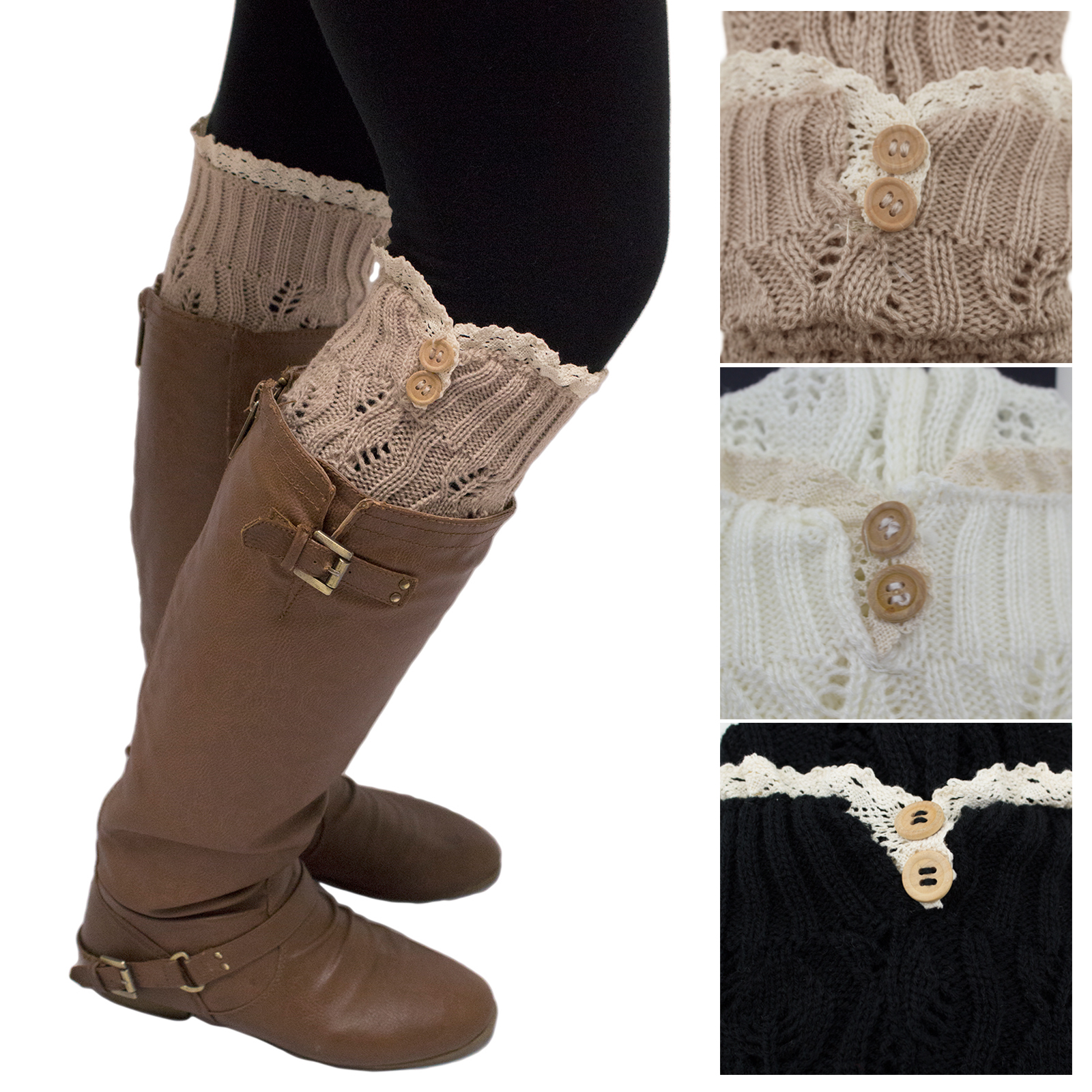 9 Colors Socks Topper Boot Cuffs Ruffle Lace Trim Buttons New USA Seller!!