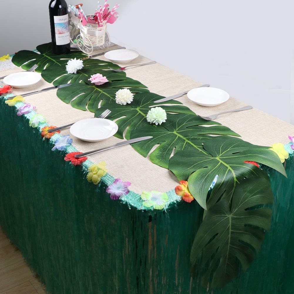 86.6x52 Inch Hawaiian Themed Party Decorations Supplies Aloha Tropical Palm Leaves Table Cloth Summer Beach Disposable Printed Plastic Tablecloth 2 Pack Hawaiian Luau Table Cover 