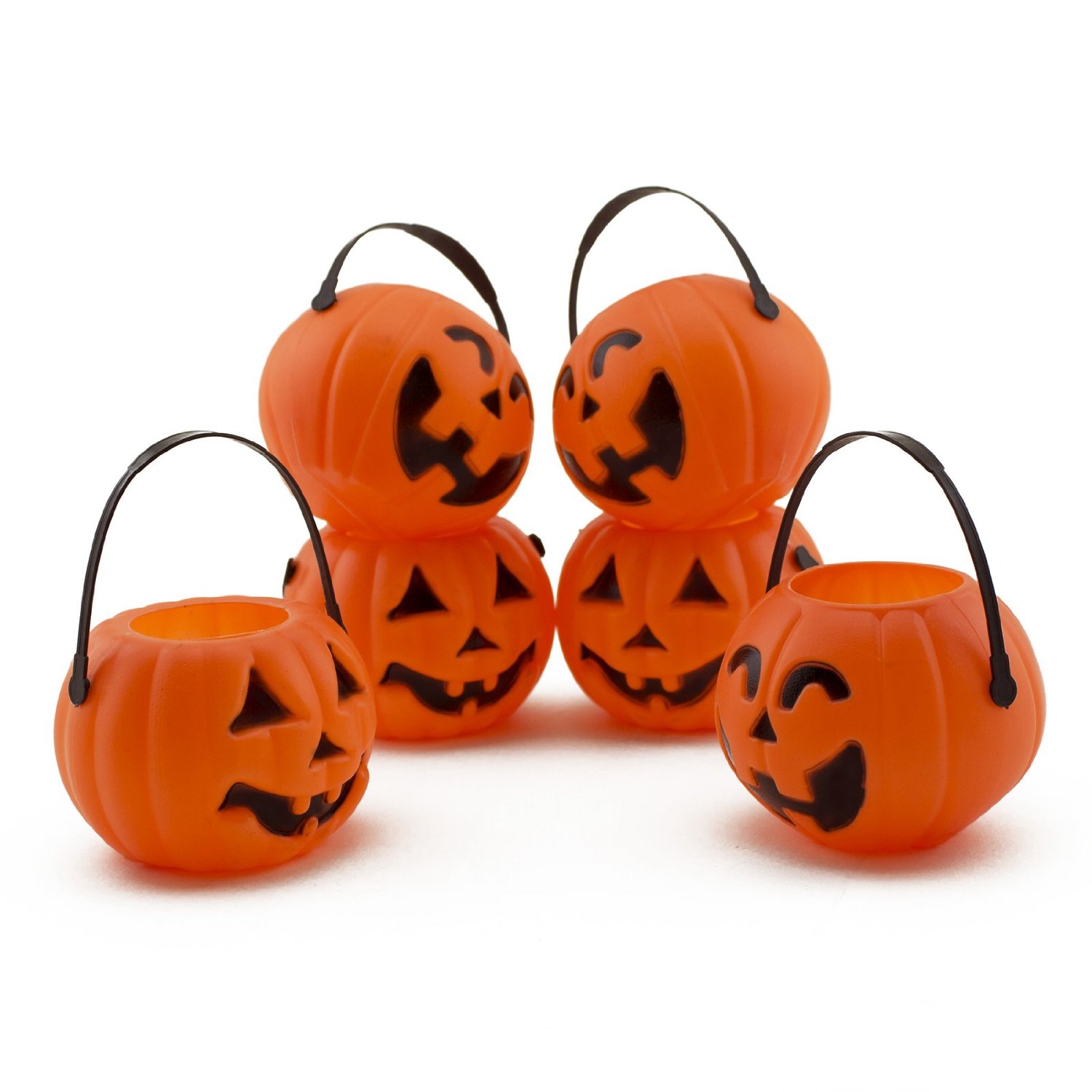 6 Pc Mini Plastic Halloween Pumpkin Jack O Lantern Candy Party Buckets Prop