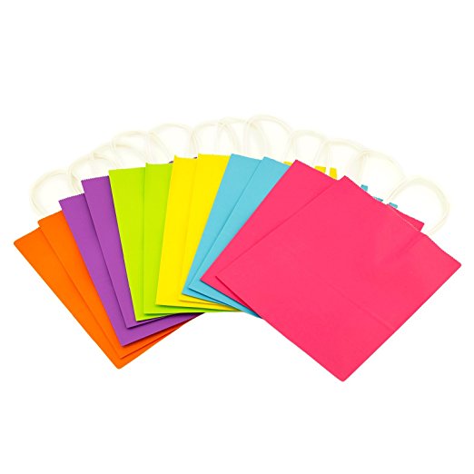 60pc SMALL Kraft Rainbow Paper Gift Bags Handle Party Supplies 8.6 x 6.25  BULK