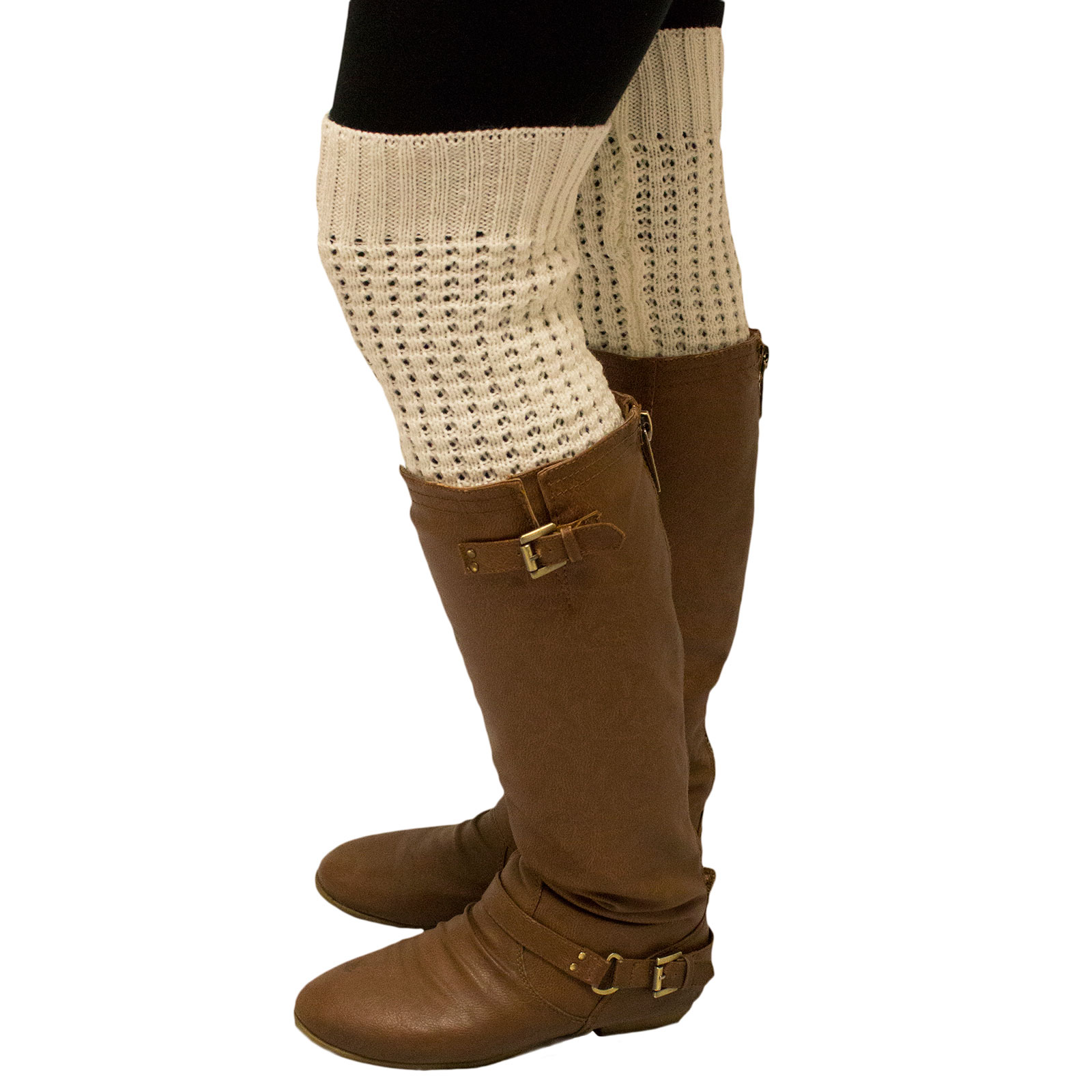 Women/'s Gray Layered Chevron Stripe Knitted Pattern Winter Boot Leg Warmers