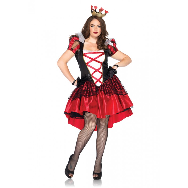 Women's Plus Size Royal Red Queen of Hearts Halloween Costume Set Dress ...