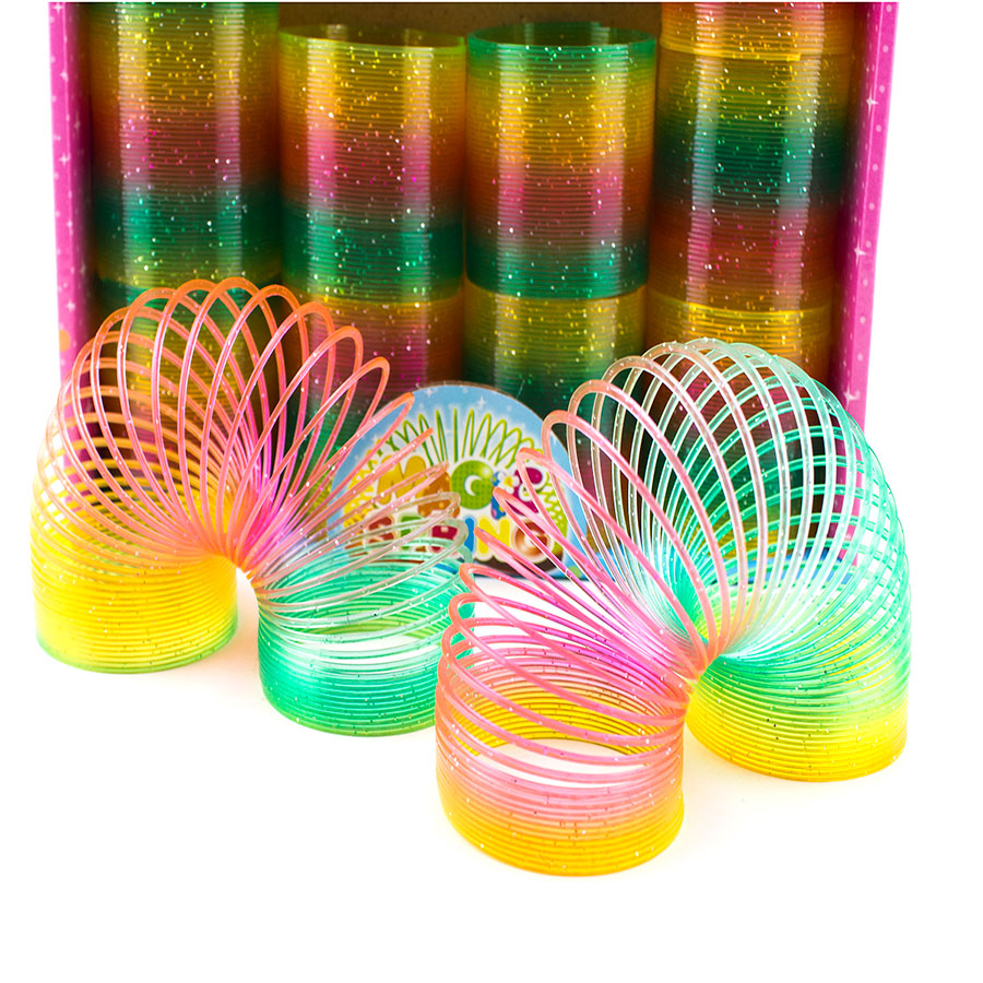 12pk Colorful Rainbow Glitter Plastic Magic Spring Childrens Toy Slinky 2 5"