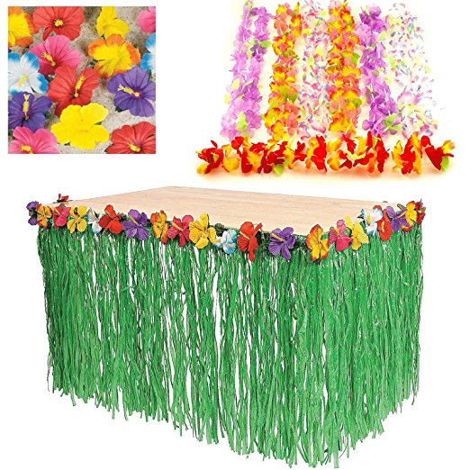 Details About Hawaiian Luau Party Decoration Bundle Party Pack Leis Flowers Grass Hula Skirt